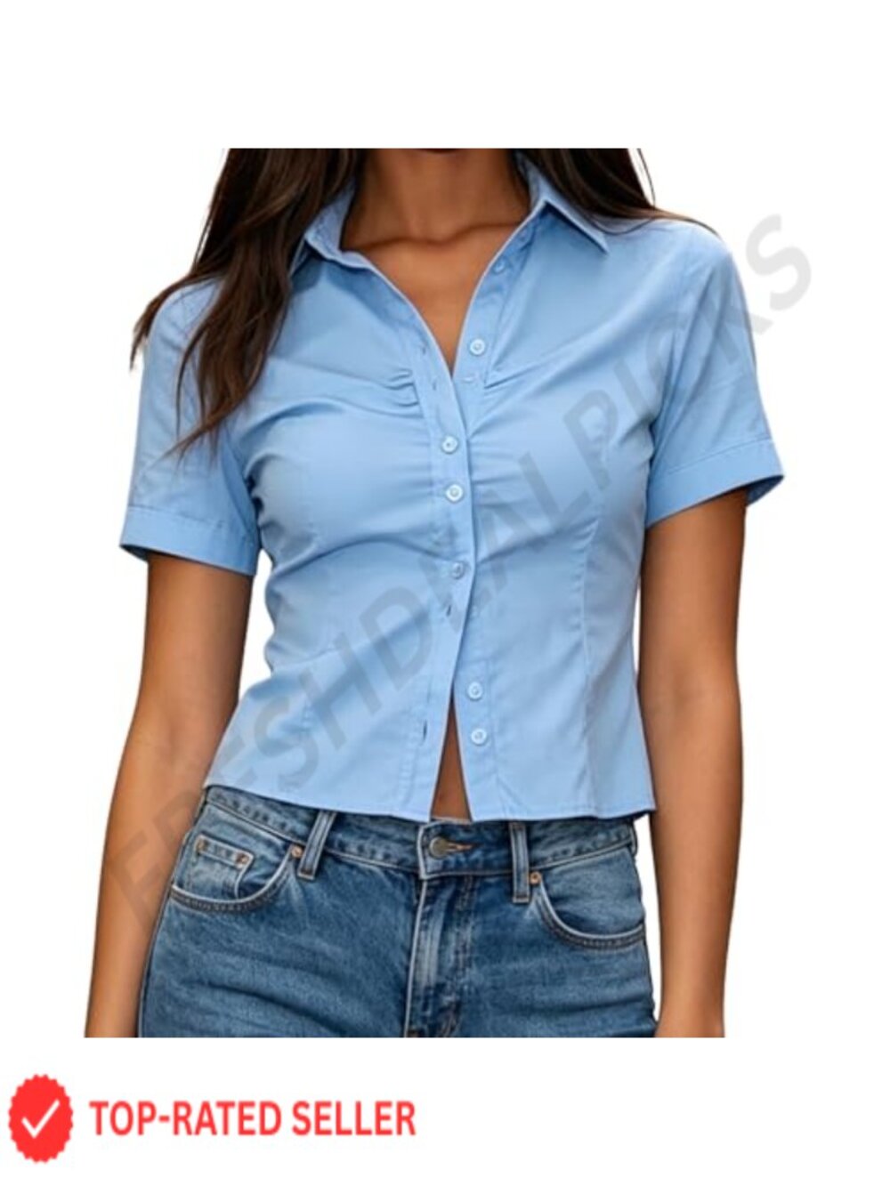 Women's Y2K Ruched Button Down Shirt Cap Sleeve Back Tie Slim Fit Top